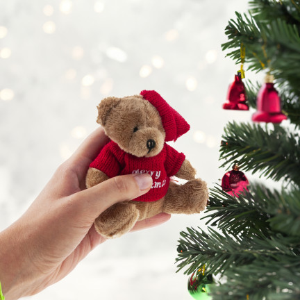 TG74796 WEIHNACHTEN TEDDYBÄR MASKOTTCHEN KUSCHELIG SCHLÜSSELANHÄNGER IN PULLOVER UND HUT