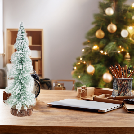 TG75845 Metal and Wood Christmas Tree with a Brushed, Snow-Covered Wire Finish