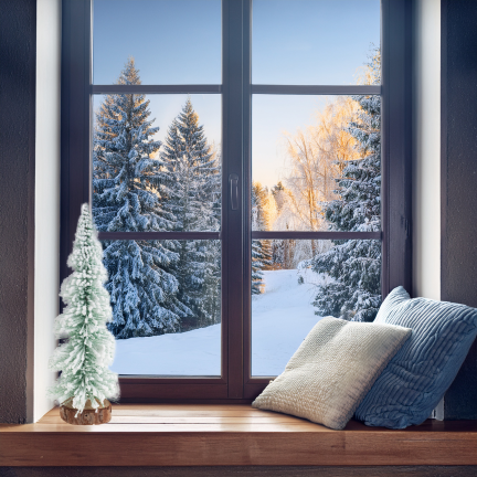 TG75845 Metal and Wood Christmas Tree with a Brushed, Snow-Covered Wire Finish
