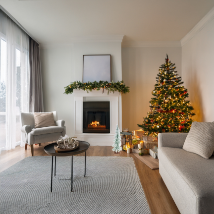 TG75845 Metal and Wood Christmas Tree with a Brushed, Snow-Covered Wire Finish