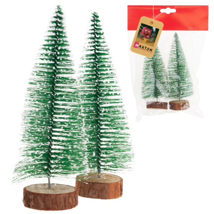 TG75848 Christmas tree decoration, wood and brushed metal, 2 pcs/set