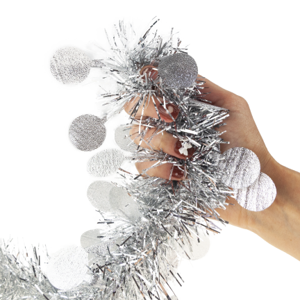 TG76142-1 VÁNOČNÍ STROMEK ŘETĚZ VÁNOČNÍ GIRLANDA STŘÍBRNÁ S ORNAMENTY