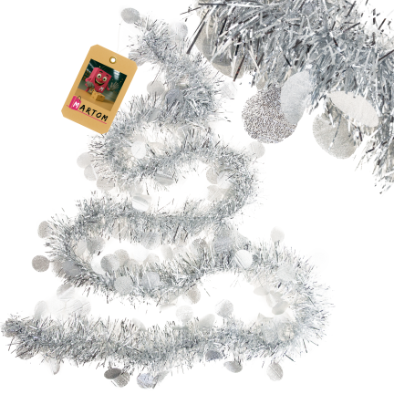 TG76142-1 VÁNOČNÍ STROMEK ŘETĚZ VÁNOČNÍ GIRLANDA STŘÍBRNÁ S ORNAMENTY