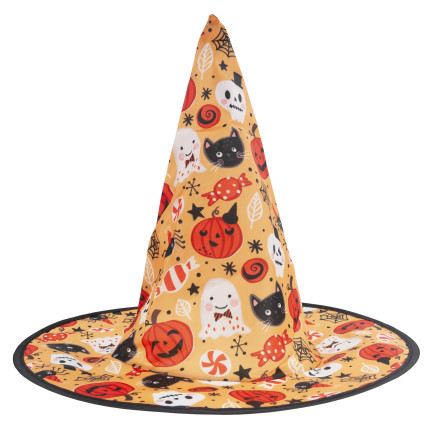 Převlek čarodějnice, kostým čarodějnice, oranžovo-černý, pro dívky, na halloweenský ples, sada