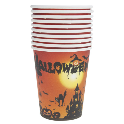 TG76539 HALLOWEEN BECHER 10PCS WEGWERFBARE PAPIERBECHER KÜRBIS KATZE PARTY