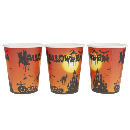 TG76539 HALLOWEEN BECHER 10PCS WEGWERFBARE PAPIERBECHER KÜRBIS KATZE PARTY