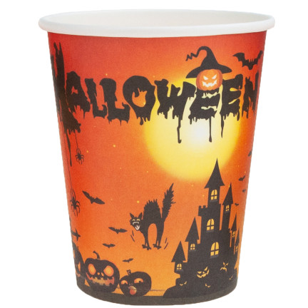 TG76539 HALLOWEEN BECHER 10PCS WEGWERFBARE PAPIERBECHER KÜRBIS KATZE PARTY