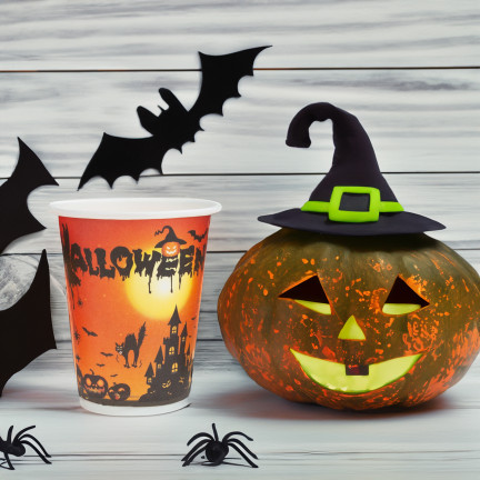 TG76539 HALLOWEEN BECHER 10PCS WEGWERFBARE PAPIERBECHER KÜRBIS KATZE PARTY