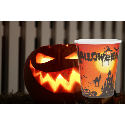 TG76539 HALLOWEEN BECHER 10PCS WEGWERFBARE PAPIERBECHER KÜRBIS KATZE PARTY