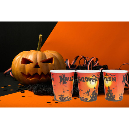 TG76539 HALLOWEEN BECHER 10PCS WEGWERFBARE PAPIERBECHER KÜRBIS KATZE PARTY