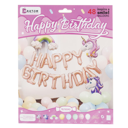 TG76542 BALLONGIRLANDE SET FARBIGE FOLIE LATEX BALLONS HAPPY BIRTHDAY