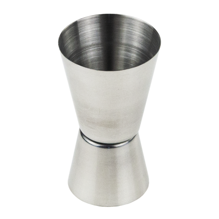 TG77668 DOPPELSEITIGER BAR-MESSBECHER METALL GLAS 25/50ML