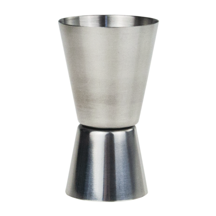 TG77668 DOPPELSEITIGER BAR-MESSBECHER METALL GLAS 25/50ML