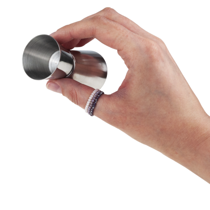 TG77668 DOPPELSEITIGER BAR-MESSBECHER METALL GLAS 25/50ML