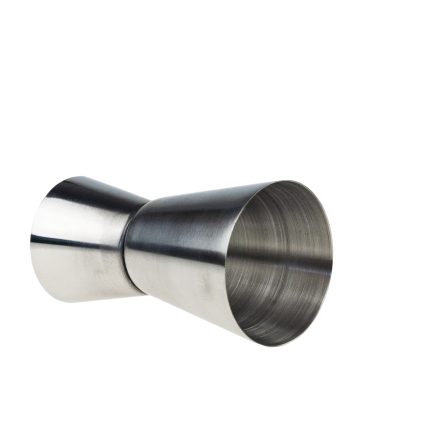 TG77668 DOPPELSEITIGER BAR-MESSBECHER METALL GLAS 25/50ML