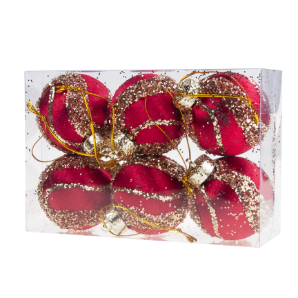 TG78529-3 POLYSTYROL-KUGEL 6 STÜCK BURGUNDERROT GLITZERND