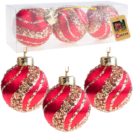 TG78532-3 POLYSTYRENOVÉ OZDOBY ČERVENÉ BORDÓ S TŘPYTKAMI 3KS