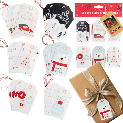 Geschenkanhänger, Geschenketiketten, Papier, Weihnachten, gemischte Designs, 24 Stück.