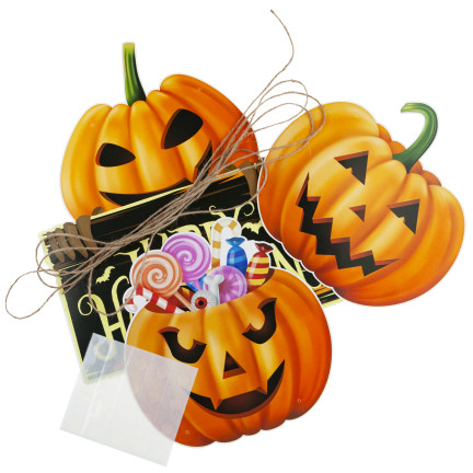 Závěsná dekorace na dveře do okna, papír, oranžová barva, dýně, motiv Halloween, sada 3 dýní
