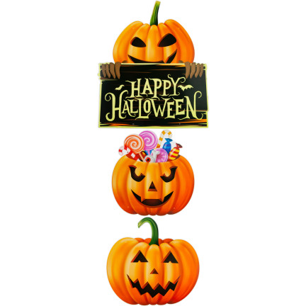 Závěsná dekorace na dveře do okna, papír, oranžová barva, dýně, motiv Halloween, sada 3 dýní