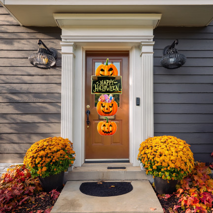 Závěsná dekorace na dveře do okna, papír, oranžová barva, dýně, motiv Halloween, sada 3 dýní