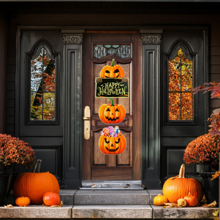 Závěsná dekorace na dveře do okna, papír, oranžová barva, dýně, motiv Halloween, sada 3 dýní