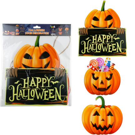 Závěsná dekorace na dveře do okna, papír, oranžová barva, dýně, motiv Halloween, sada 3 dýní