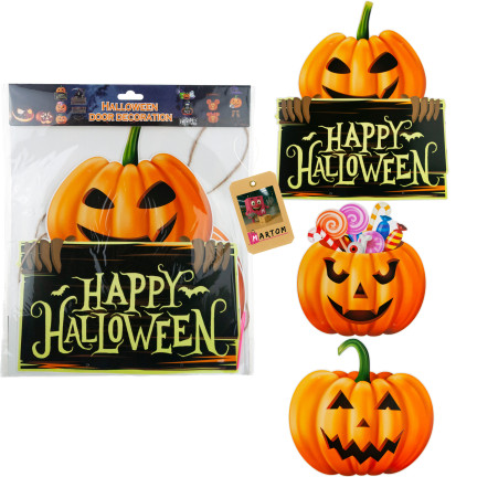 Závěsná dekorace na dveře do okna, papír, oranžová barva, dýně, motiv Halloween, sada 3 dýní