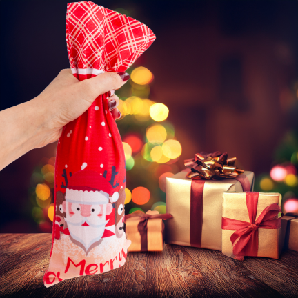 TG78760 POKROWIEC NA BUTELKĘ WORECZEK OPAKOWANIE ETUI ŚWIĄTECZNE MIKOŁAJKI