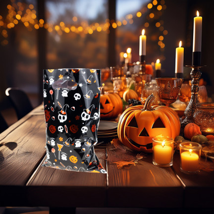 Sáčky na bonbóny, dárkové sáčky, sáčky z fólie, mix vzorů, halloweenské dekorace, sada 10ks.