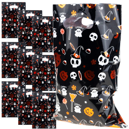 Sáčky na bonbóny, dárkové sáčky, sáčky z fólie, mix vzorů, halloweenské dekorace, sada 10ks.