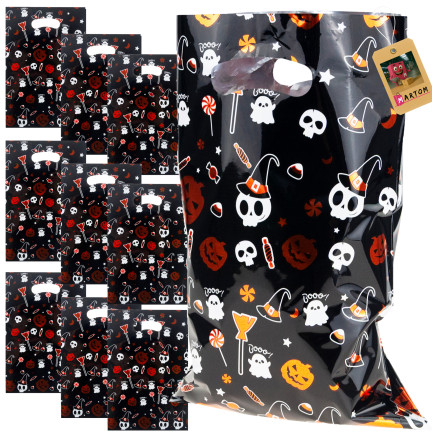 Sáčky na bonbóny, dárkové sáčky, sáčky z fólie, mix vzorů, halloweenské dekorace, sada 10ks.