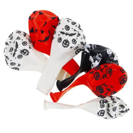 Latexové balónky, mix barev, mix vzorů, s motivem Halloweenu, s dýněmi, sada 6ks.