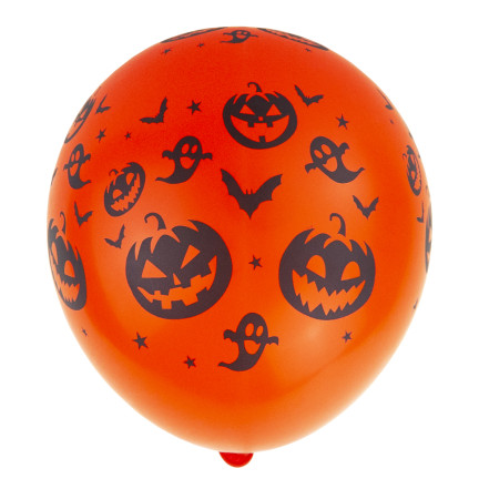 Latexové balónky, mix barev, mix vzorů, s motivem Halloweenu, s dýněmi, sada 6ks.