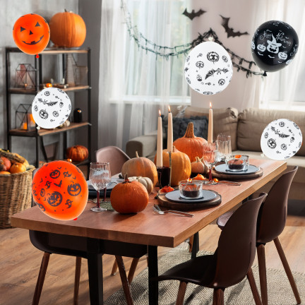 Latexové balónky, mix barev, mix vzorů, s motivem Halloweenu, s dýněmi, sada 6ks.