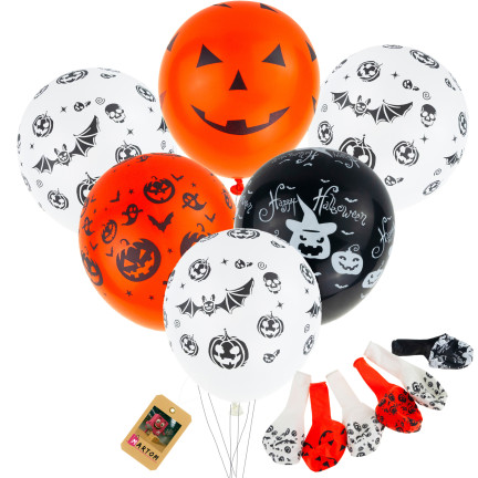 Latexové balónky, mix barev, mix vzorů, s motivem Halloweenu, s dýněmi, sada 6ks.