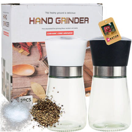 TG80298 Adjustable Glass Pepper, Salt, and Spice Mill Set (2-piece set)