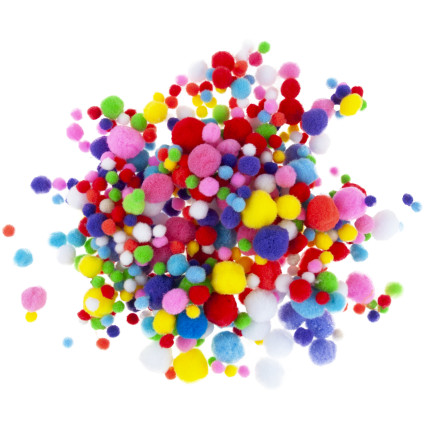 TG80414 Creative plush pom-poms, assorted colors and sizes, for crafts, 1–3 cm, set of 450 pieces