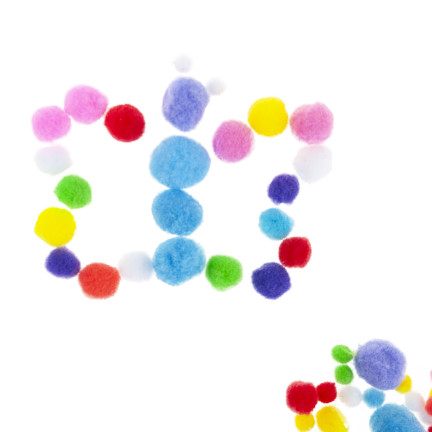 TG80414 Creative plush pom-poms, assorted colors and sizes, for crafts, 1–3 cm, set of 450 pieces