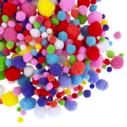 TG80414 Creative plush pom-poms, assorted colors and sizes, for crafts, 1–3 cm, set of 450 pieces