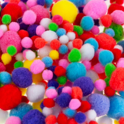 TG80414 Creative plush pom-poms, assorted colors and sizes, for crafts, 1–3 cm, set of 450 pieces