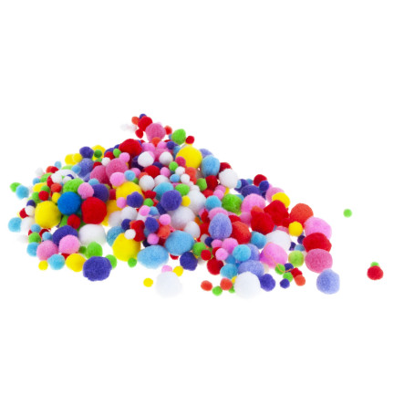 TG80414 Creative plush pom-poms, assorted colors and sizes, for crafts, 1–3 cm, set of 450 pieces