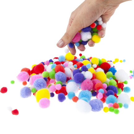 TG80414 Creative plush pom-poms, assorted colors and sizes, for crafts, 1–3 cm, set of 450 pieces
