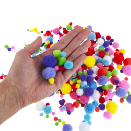 TG80414 Creative plush pom-poms, assorted colors and sizes, for crafts, 1–3 cm, set of 450 pieces