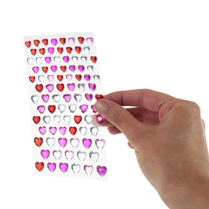 Self-adhesive crystals, rhinestone stickers, hearts, assorted colors, set of 87 pieces