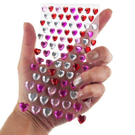 Self-adhesive crystals, rhinestone stickers, hearts, assorted colors, set of 87 pieces