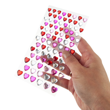 Self-adhesive crystals, rhinestone stickers, hearts, assorted colors, set of 87 pieces