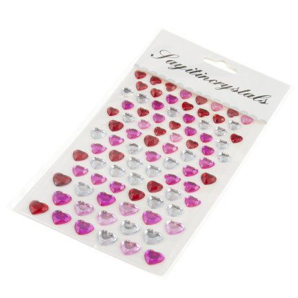 Self-adhesive crystals, rhinestone stickers, hearts, assorted colors, set of 87 pieces