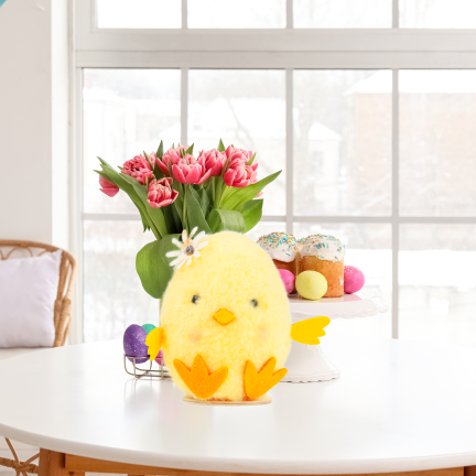 Decorative chicken, Easter chick, table decoration, fluffy, 13.5 cm