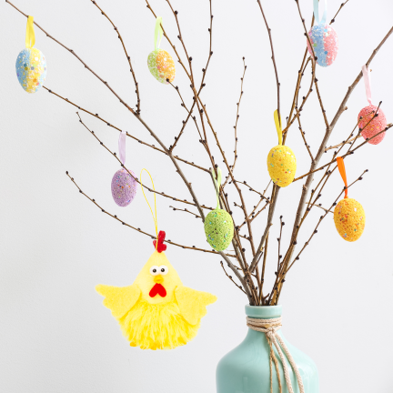 Easter chick, Easter decoration, fluffy, yellow, 13 cm